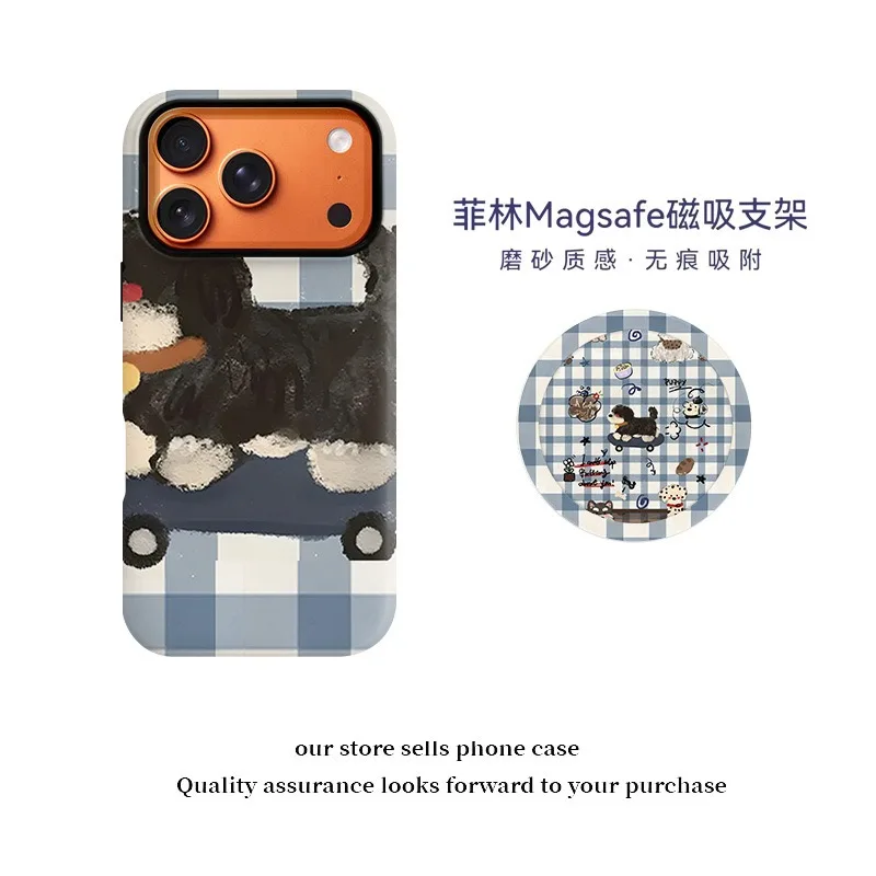 

Curly-haired Dog on A Skateboard Phone Case for IPhone 17 16Pro 15 14 13 12 11 ProMax Cover with Magsafe Cute Stand Holder Cases