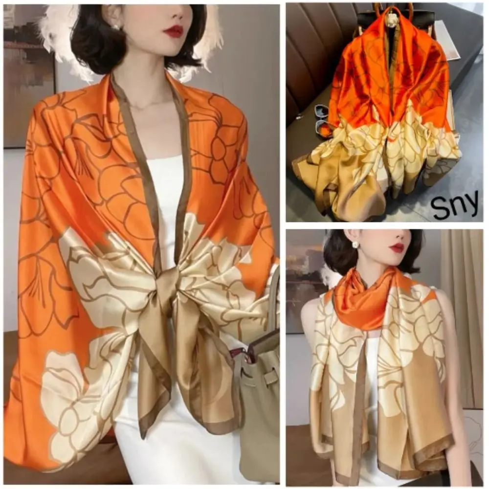 

Elegant Flora Silk Scarf Shawls Flower Korean Style Mesh Neck Scarves Sunscreen Neckerchief Lady Wraps Beach