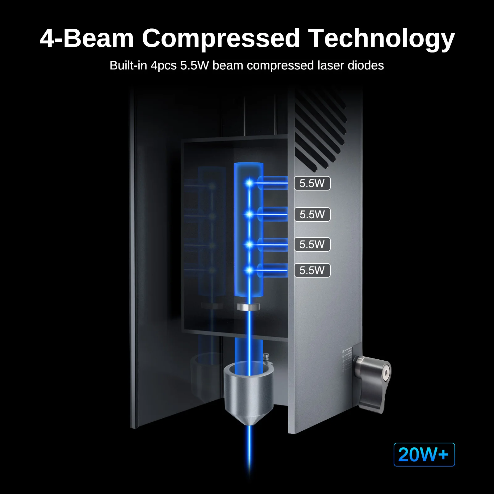 LASER TREE High Power 20W Optical Power Laser Head with Air Assist TTL Blue Light Module for Laser DIY Cutting Engraving Tool