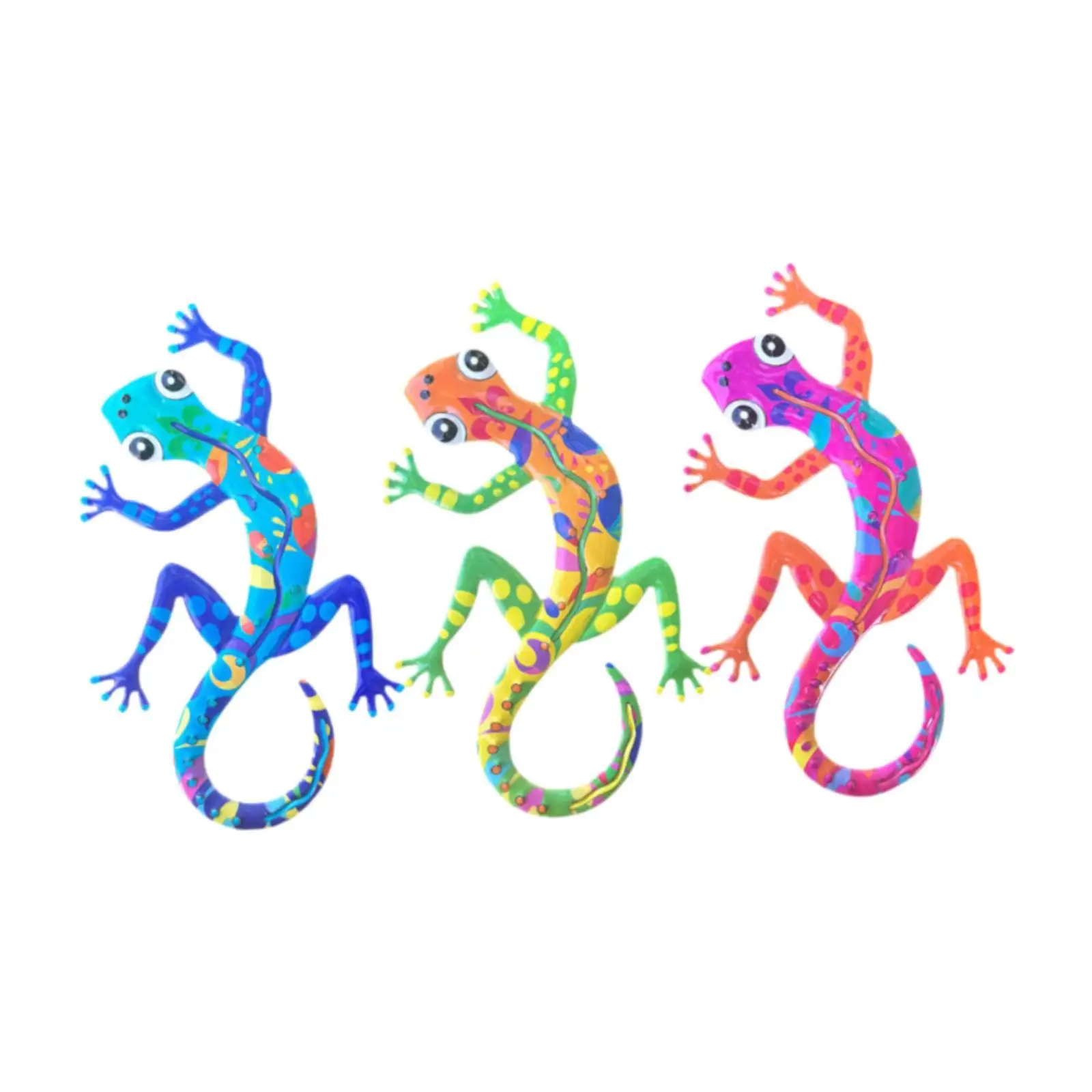 

3x Gecko Wall Decor Metal Art Iron Wall Decors Collectible Figurine Lizard Hanging Sculptures for Lawn Indoor Kitchen Outside