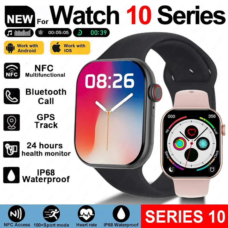 New For Apple Watch 10 GPS NFC Smart Watch Men Women Wireless Charging BT Call Waterproof HD AMOLED Smartwatch For Android IOS