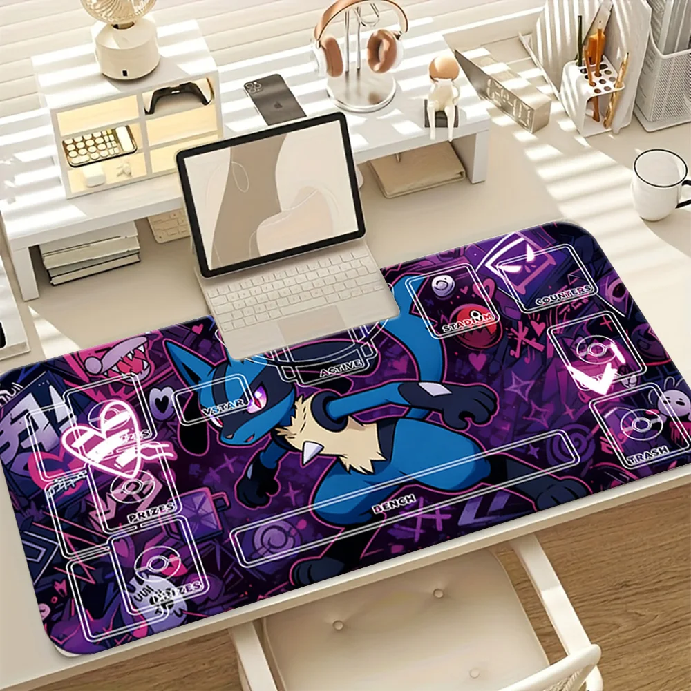 

Игровой коврик Street Style Lucario Pokemon TCG, большой расширенный игровой коврик для мыши, нескользящий настольный коврик для карточных игр, геймеров и офиса