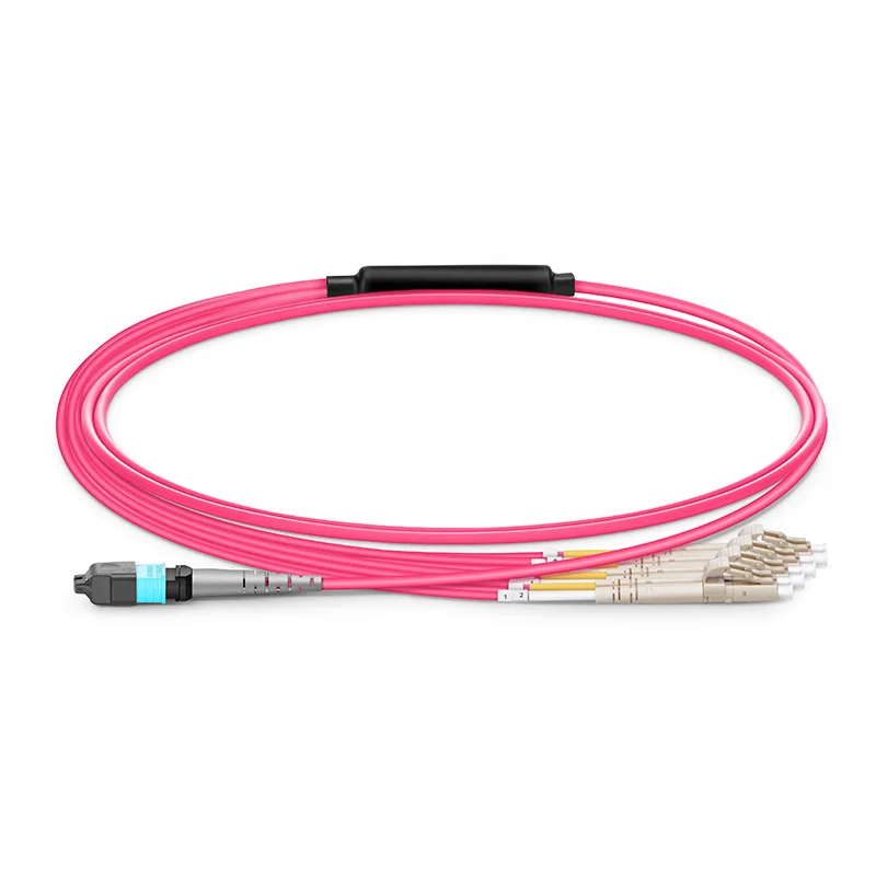 ADOP for MTP® Female to 4 LC UPC Duplex 8 Fibers Type B Plenum (OFNP) OM4 50/125 Multimode Elite Breakout Cable, Magenta