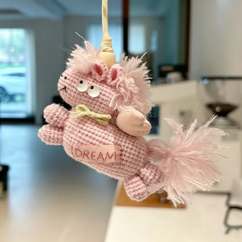 

Pink Crochet Pegasus Amigurumi Keychain Personalized Custom Name Handmade Bag Charm Gift