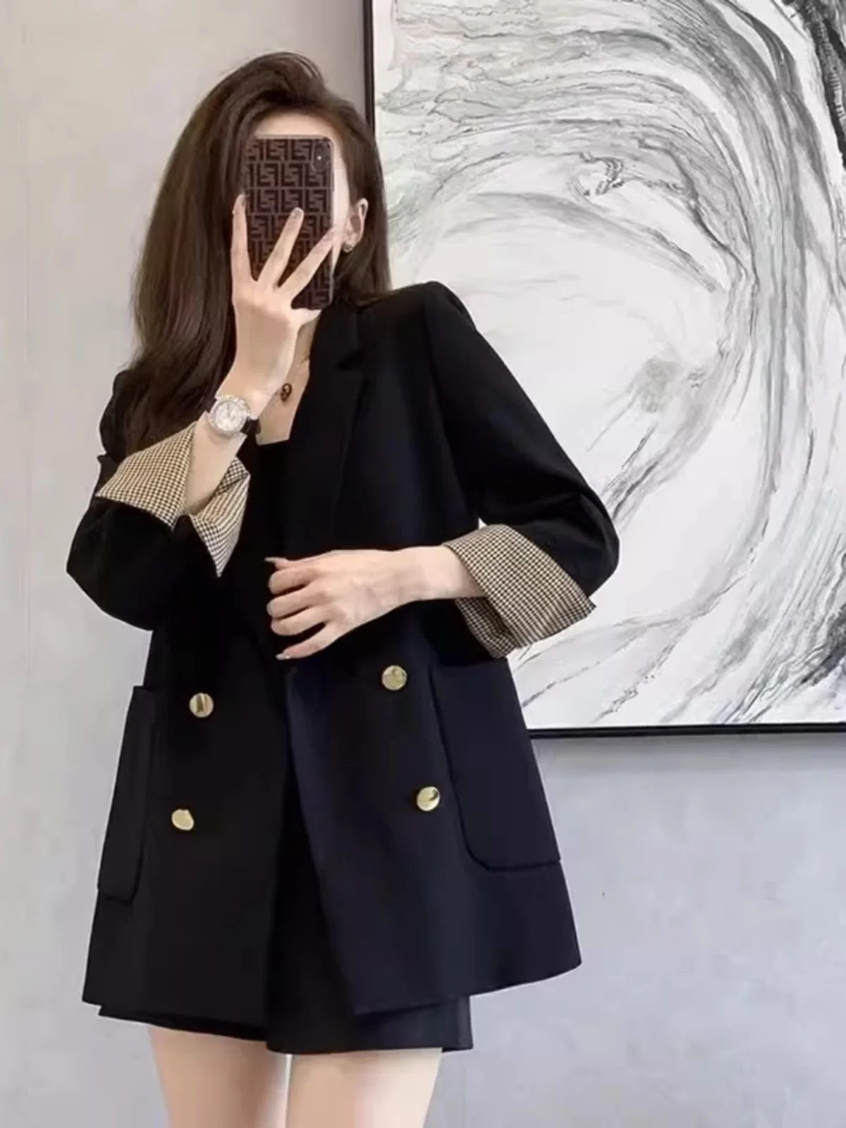 

Summer 2025 Casual Black Suit Jacket Women's Compact Korean Style Thin Design Sense Commute Wind Loose Fit Long Sleeve