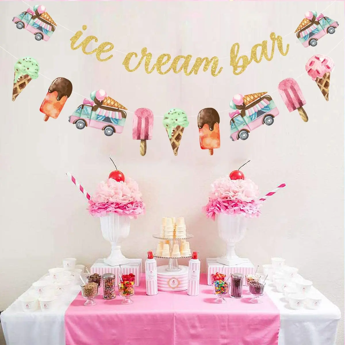 Ice Cream Bar Decorations Banner Ice Cream Garland Ice Cream Sundae Bar Sign for Ice Cream Theme Birthday Baby Shower Supplies