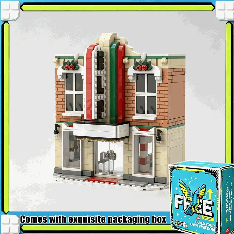 620PCS Winter Village Cinema Theater Christmas Street View Building Model Blocks DIY Assembly Creative Display Collection Gift
