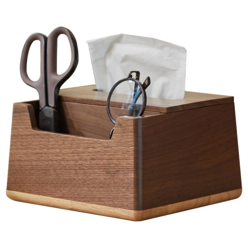 

Light luxury tissue box Solid wood black remote control Napkin paper box Desktop sundries storage box Light luxury style