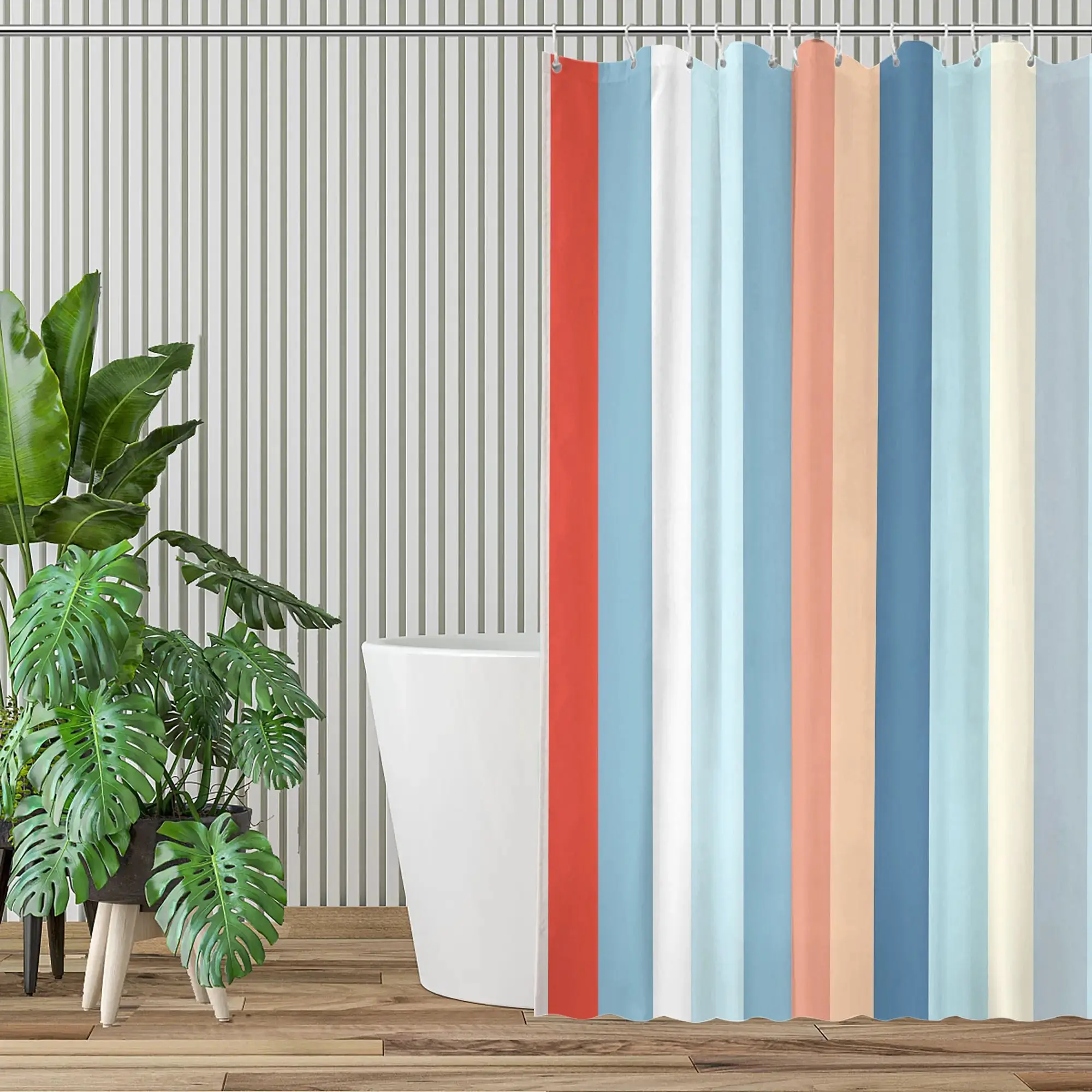 Premium Waterproof Striped Shower Curtain Liner Bathroom Decor Panel Modern Coastal Nautical Pastel Neutral Colors 90x180cm Curt