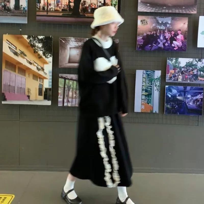 

Ezgaga Women Skirts Ruffles Patchwork Stretch High Waist Vintage Fashion Sweet Elegant Long Skirt Ladies Casual Autumn New