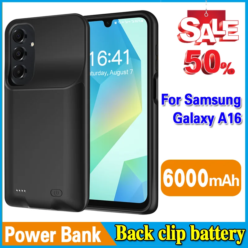 Bateria de clipe traseiro de alta qualidade 6000mAh Power Bank para Samsung Galaxy A16 Bateria Power Case Powerbank