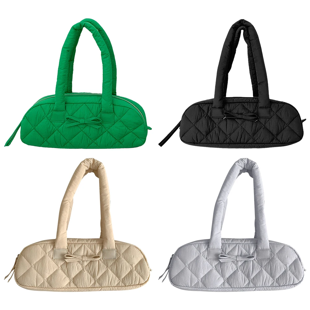 

Женская сумка через плечо, стеганая нейлоновая сумка для подмышек, сумка-хобо с бантом и внутренними карманами, сумка-пуховик для покупок, работы, путешествий