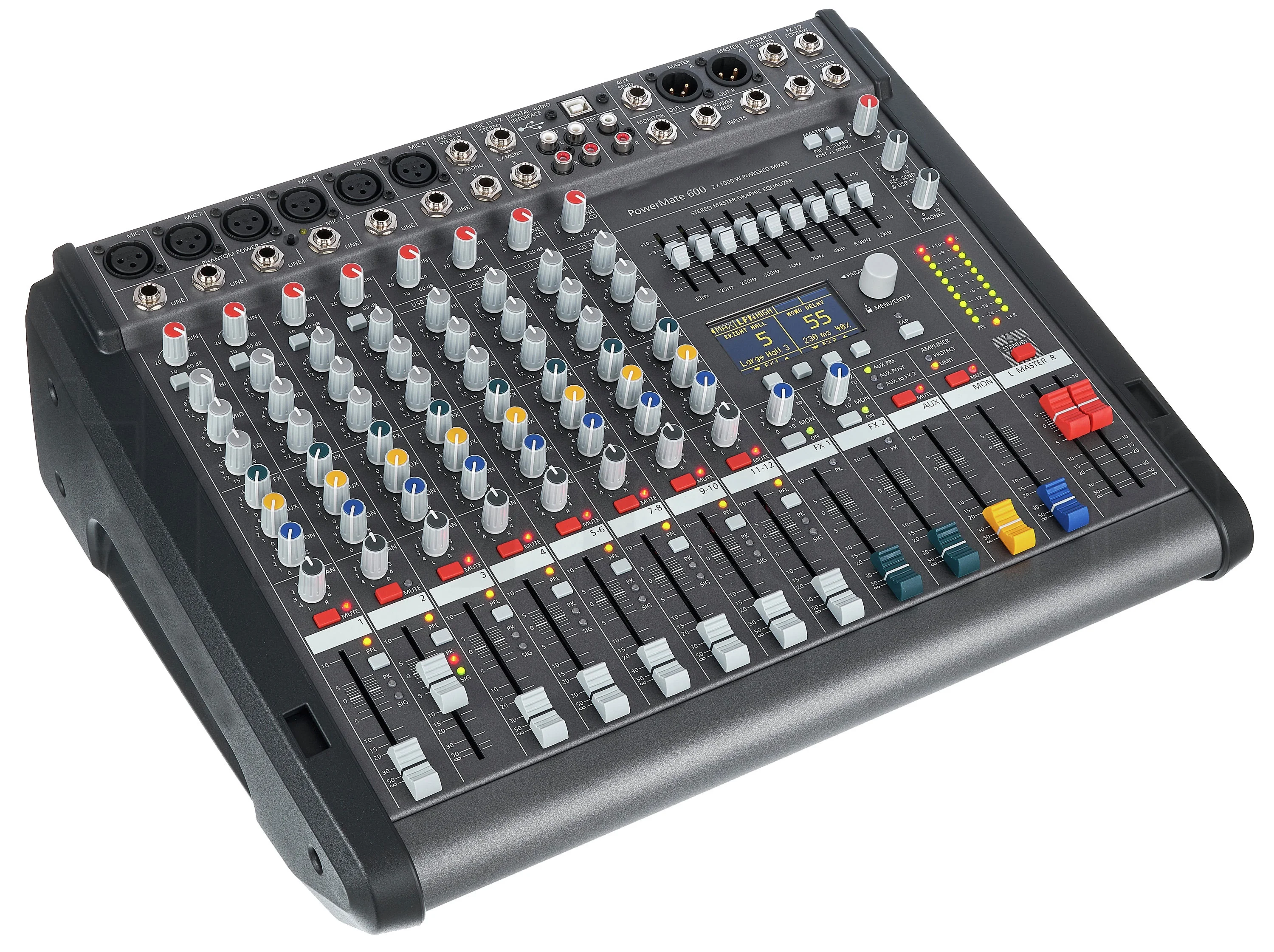 Effects 8 Channel Stereo Mixing Amplifier for Stage Live Professional 1000W Powered Audio Mixer PowerMate PM600-3 with Dual DSP view 3