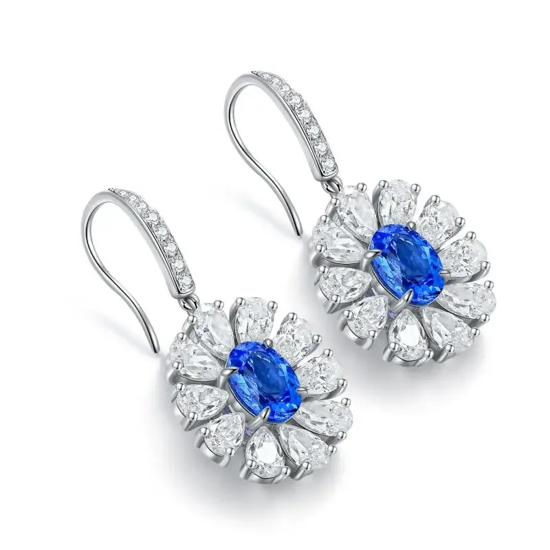 RUIF 2024 New Classic S925 Silver Main Stone 1.91ct Earrings Flower Shape Lab Grown Cobalt Spinel  Wedding Engagement Birthday