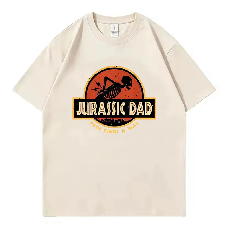 Jurassic Dad Pain Finds A Way Funny Sarcastic Skeleton T-Shirt Y2k Prehistoric Dad Joke Saying Tee Humor Parenting Cool Clothes