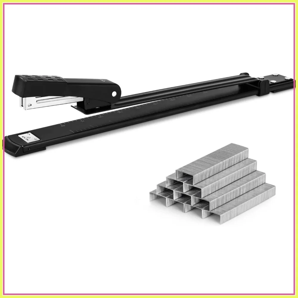 Long Reach Stapler with 1000 Staples, 20 Sheet Capacity, 12" Throat Depth for Booklet Binding, Black