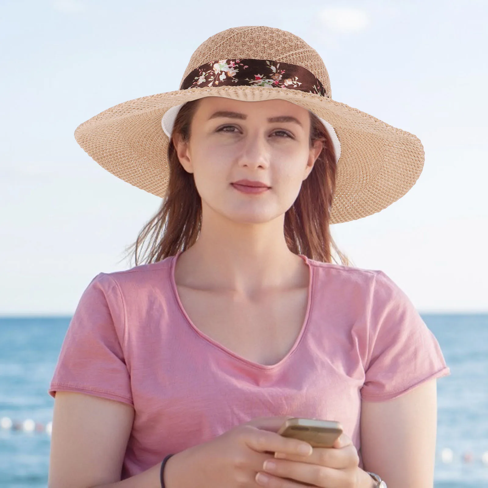 

Women Summer Sun Hat Polyester Cotton Bow Knot Wide Brim Travel Hat Beach Hats for Women Sun Protection Breathable Fashionable
