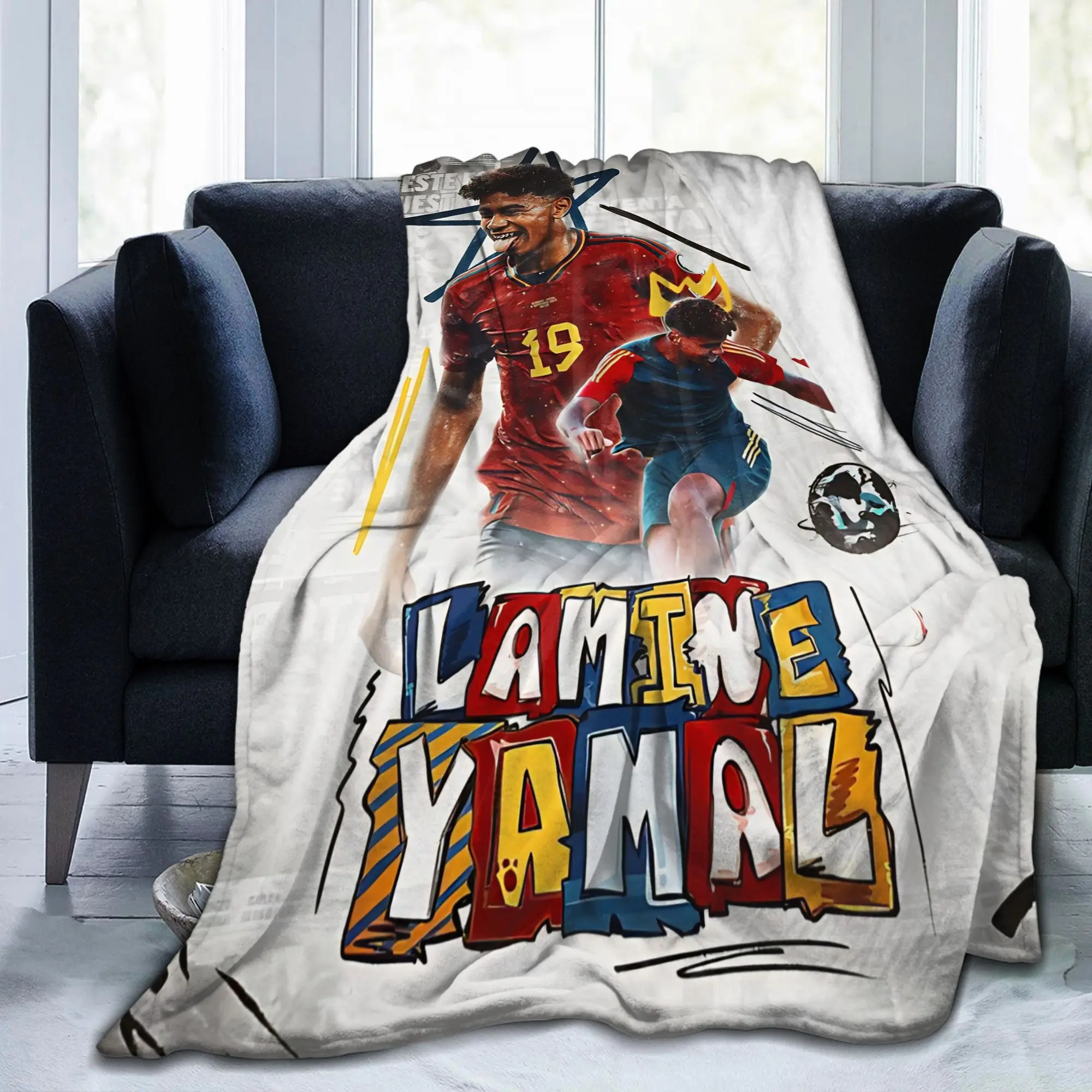 Lamine Y-Yamal Wool Blanket Football Soccer Customized Throw Blanket for Home Hotel Sofa  150*125cm Bedspread