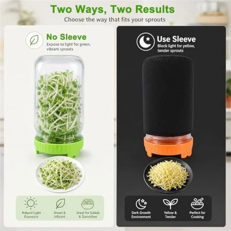AB42-Seed Sprouting Kit With Stainless Steel Screen Lids, Blackout Sleeves, Stand & Drip Tray For Growing Broccoli, Beans