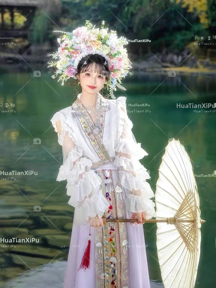 

New Summer Travel Photography Ethnic Style Costume Set Floral Hairpin High-End Sensation Minority Wind Special Package