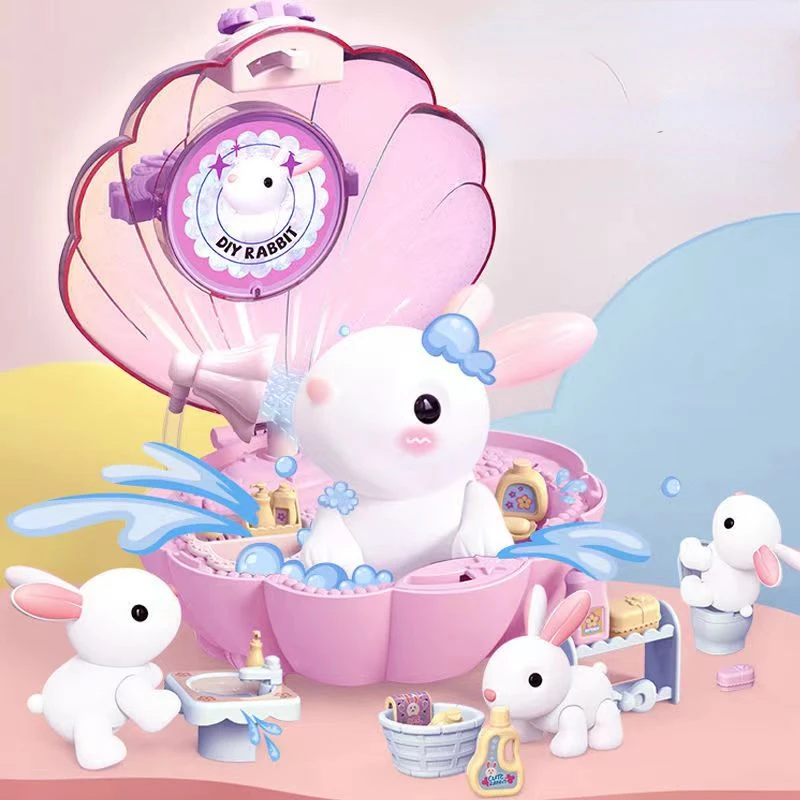 

DIY graffiti cute pet bunny simulation play house toy play water bath toy cat toy chick pet girl birthday gift with gift box