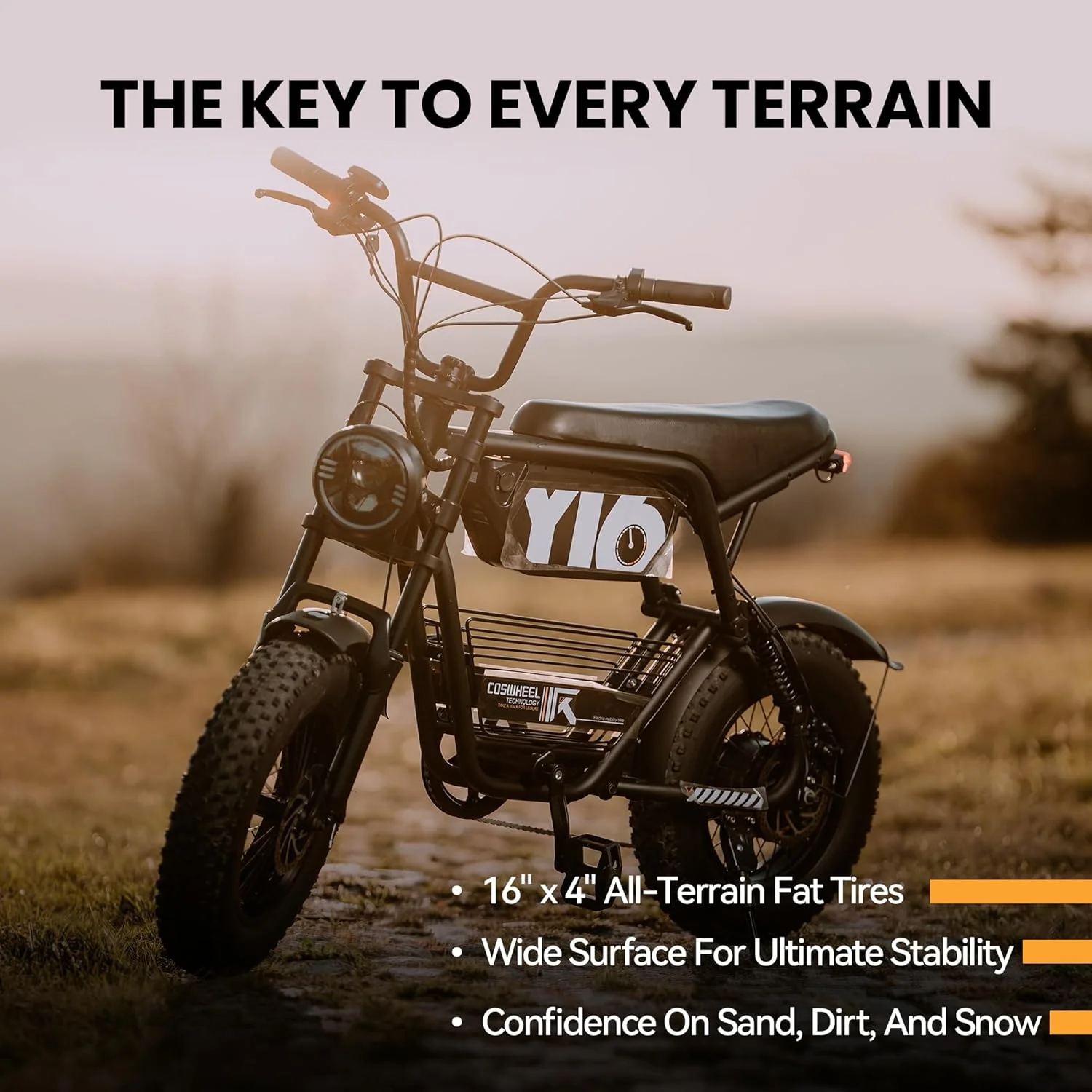 COSWHEEL Y16 2000W Electric Bike for Adults 48V 15Ah Detachable Battery 33MPH & 88 Miles Electric Motorcycle 16’’ Fat Tire E-Mou