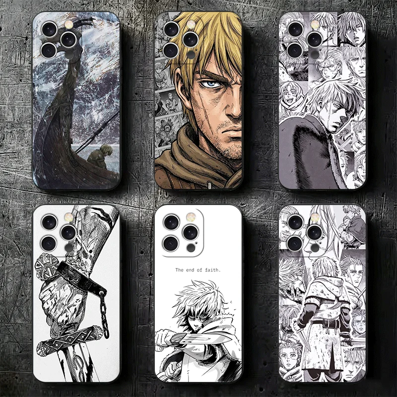 Funda Protectora Suave V-Vinlands S-Saga para iPhone 11 13 14 15 16 Pro Max 17 Air 16E 12 Mini 7, Color Negro