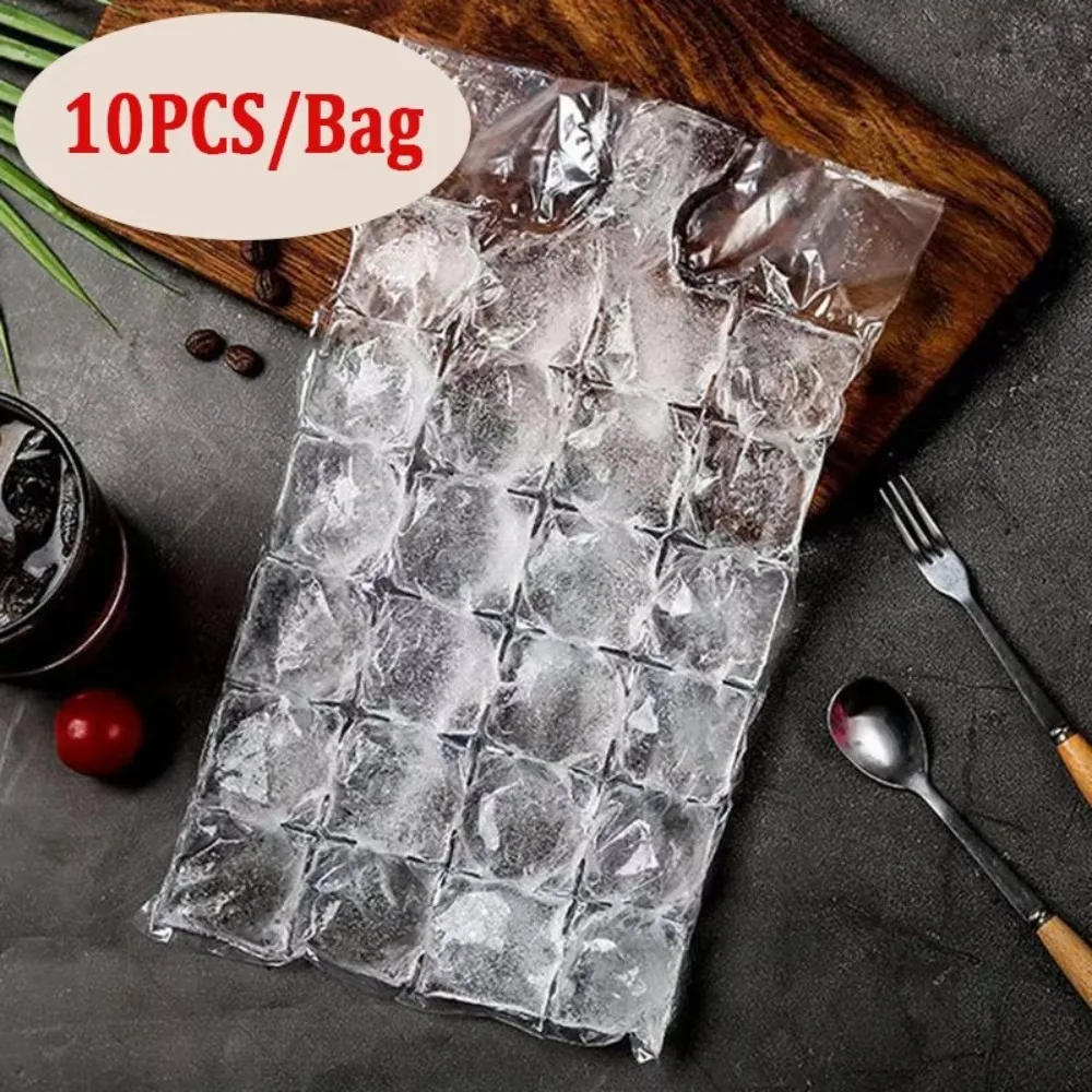 10PCS Portable Disposable Ice-making Bags Edible Frozen Lattice Faster Freezing Ice Maker Self-Seal Transparent Ice Cube Bags