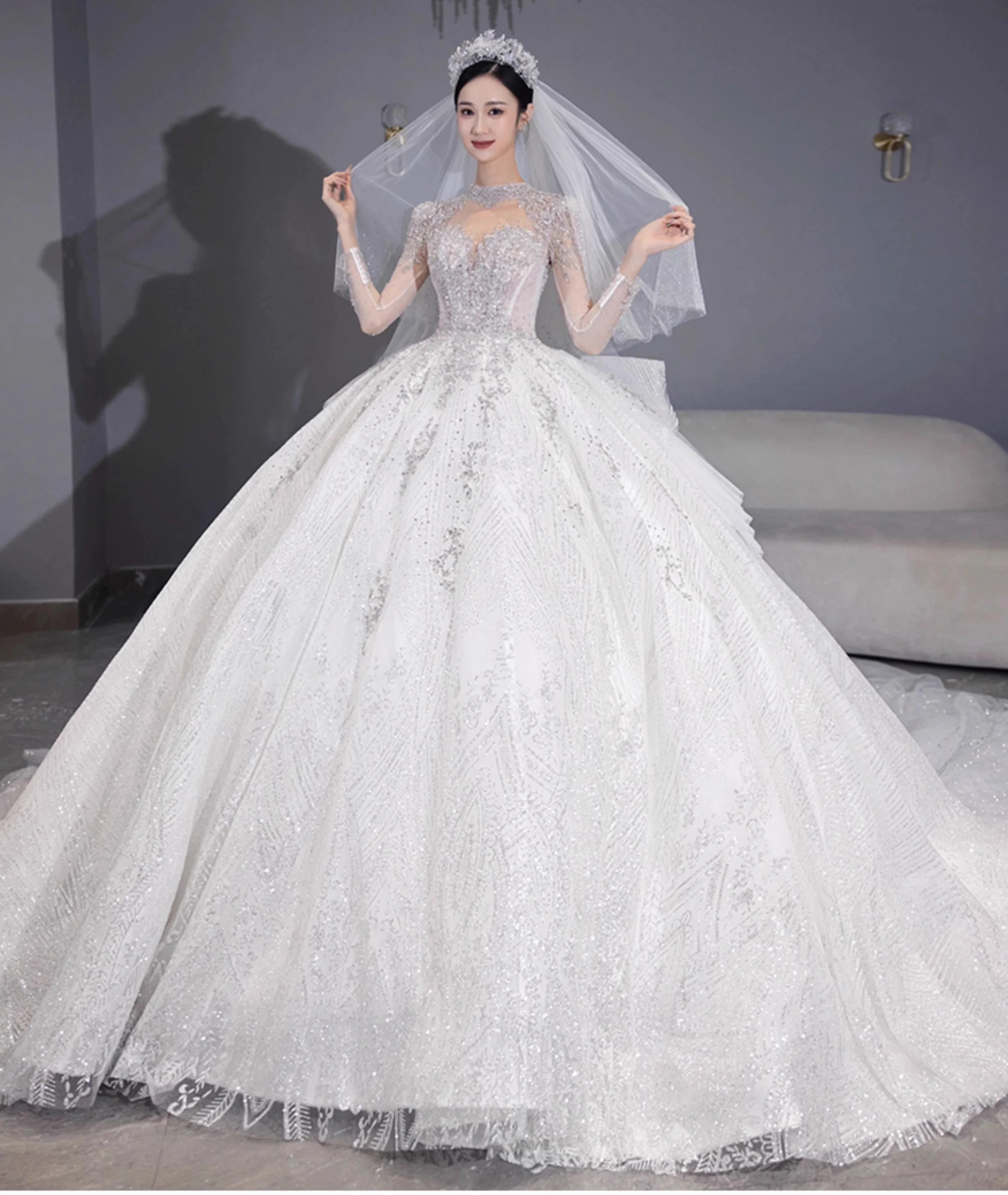 PRXD 2325 # 2025 프랑스 스타일 웨딩드레스 신부 빅테일 팰리스 스타일 고급 화이트 메인 원사 무료 맞춤 제작 큰 사이즈