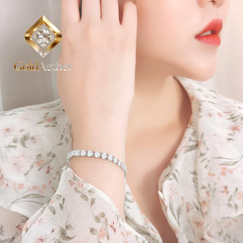 

GoldAether Luxury Solid Platinum PT950 Ox Horn Each 0.2 karat Moissanite Diamond Bracelet Women's Full Diamond Bracelet