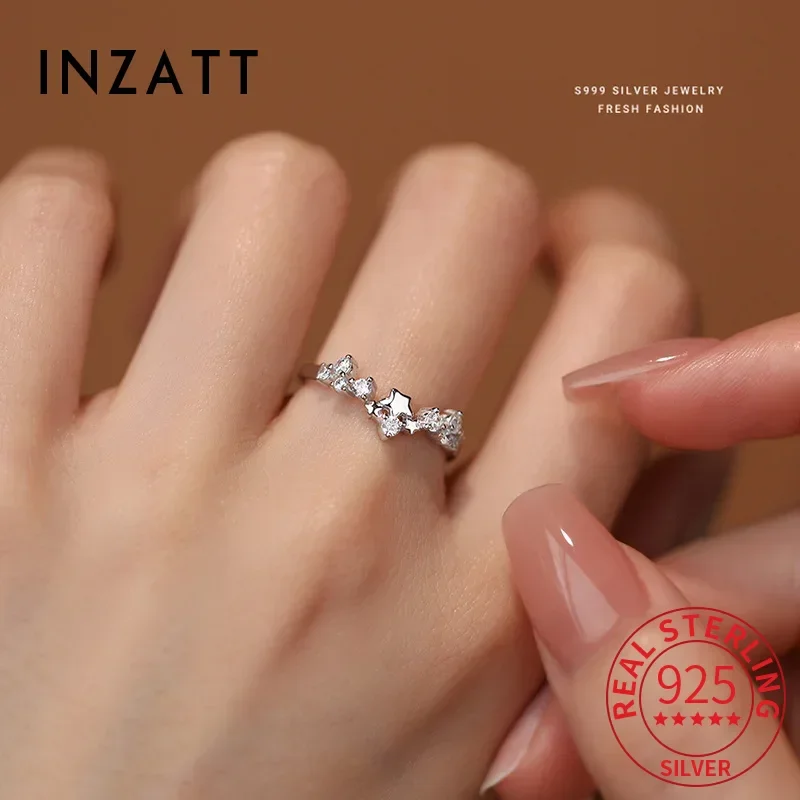 

INZATT Genuine 925 Sterling Silver Zircon Star Adjustable Ring for Women Cute Fine Jewelry Minimalist Light Luxury Accessories
