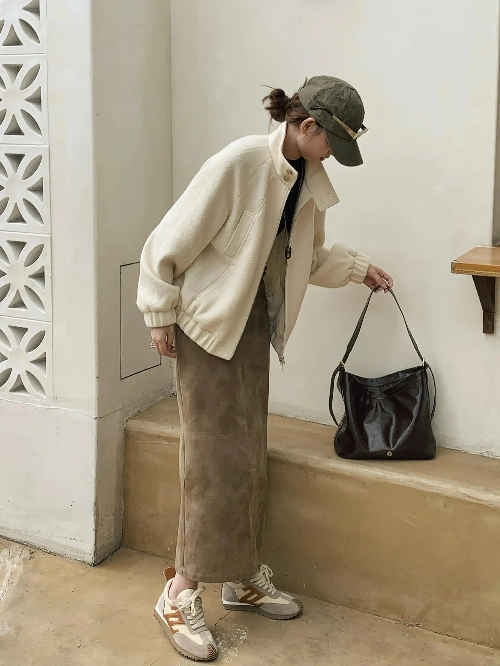 

High Waist Brown Suede Skirt Slit Ba Straight Cut mid Length Casual Sle for Young Women Ci Commuting Daily Travel ...