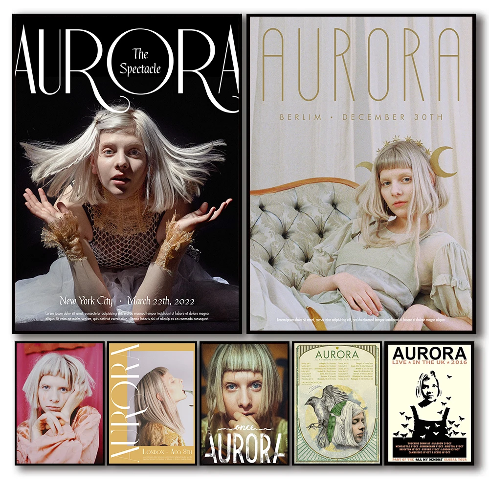 Aurora-Aksnes Singer Portrait Music Album Cure For Me Tour Retro Poster Canvas Painting Wall Art Pictures Home Decor Fans Gift