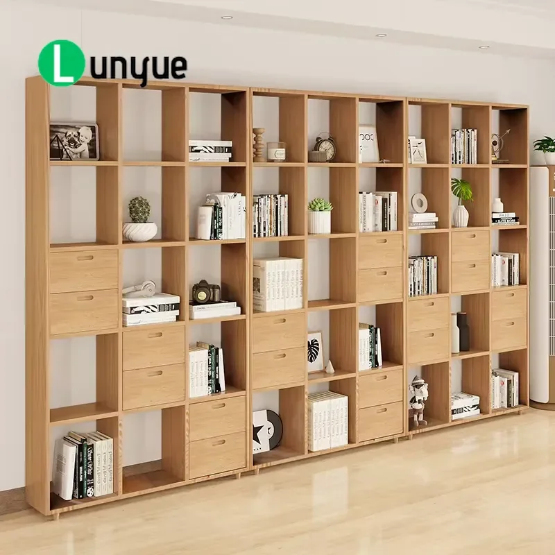 Solid Wood Bookshelf Floor to Ceiling Multi Layer Display Shelf Nordic Log Bookcase for Living Room Office Free Combination