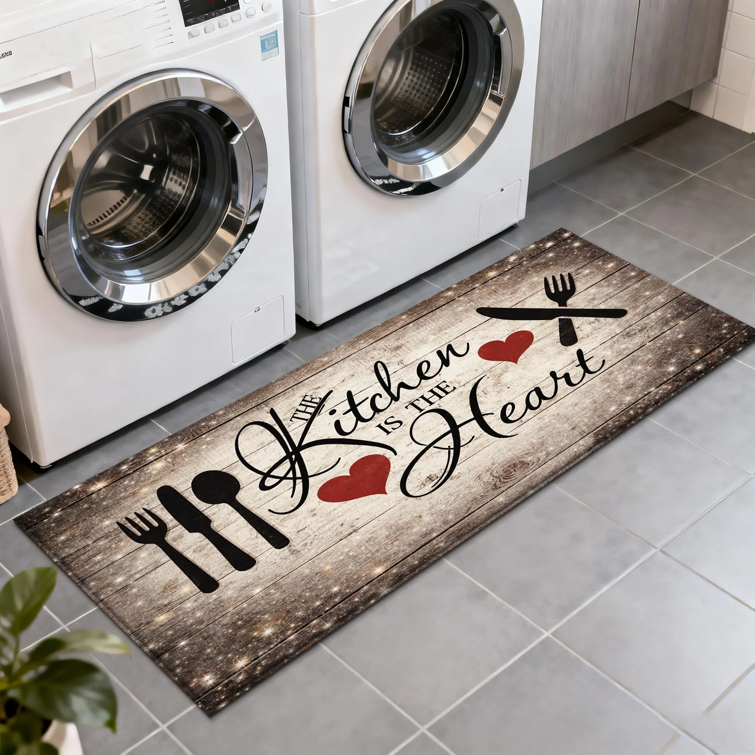 VIKAMA Knife and Fork Heart Kitchen Carpet Non-Slip Soft Corridor Long Carpet Laundry Balcony Floor Mat Home Decoration