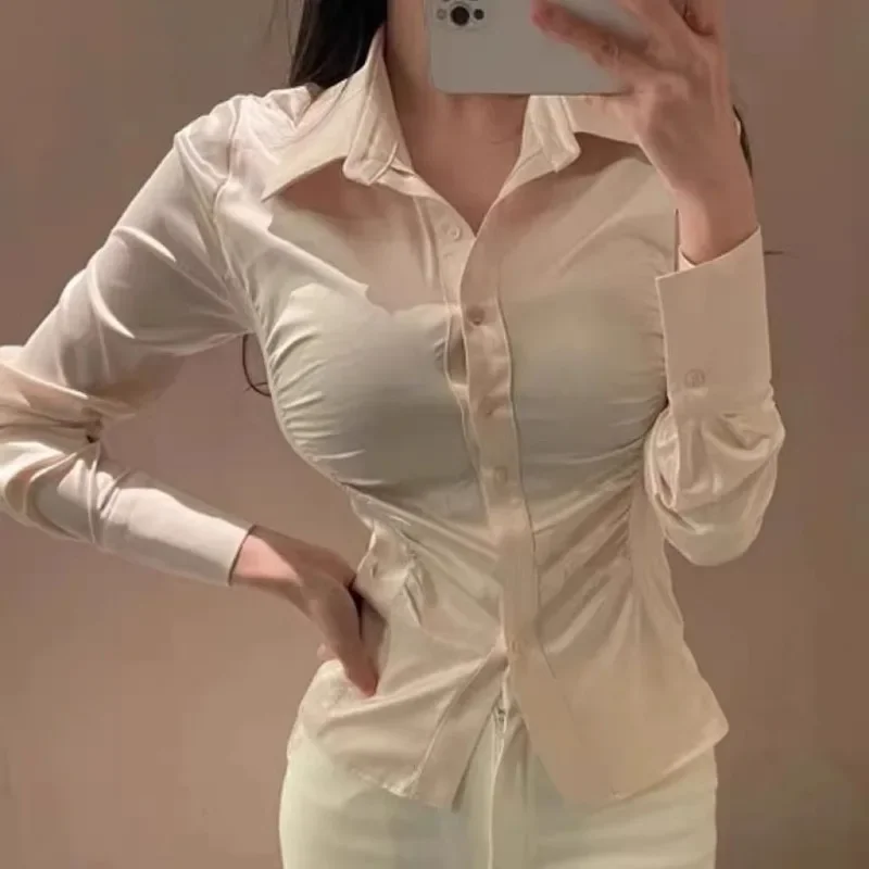 Crop Shirts & Blouses for Women Button Up Sexy Woman Top Elegant Chic Fashion 2024 Youthful Clothes Clothing Trend Cute Novelty