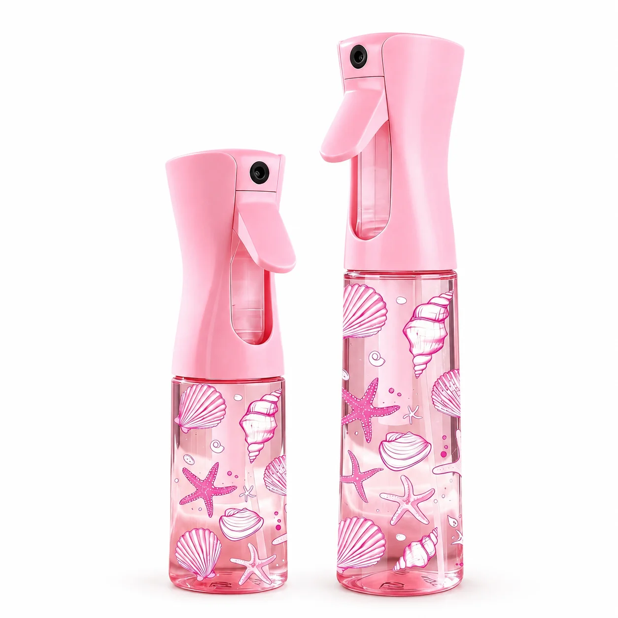 Pink Shell Print Continuous Mist Spray Bottle, Refillable Fine Mist Sprayer for Women Hair Skincare Travel Beach