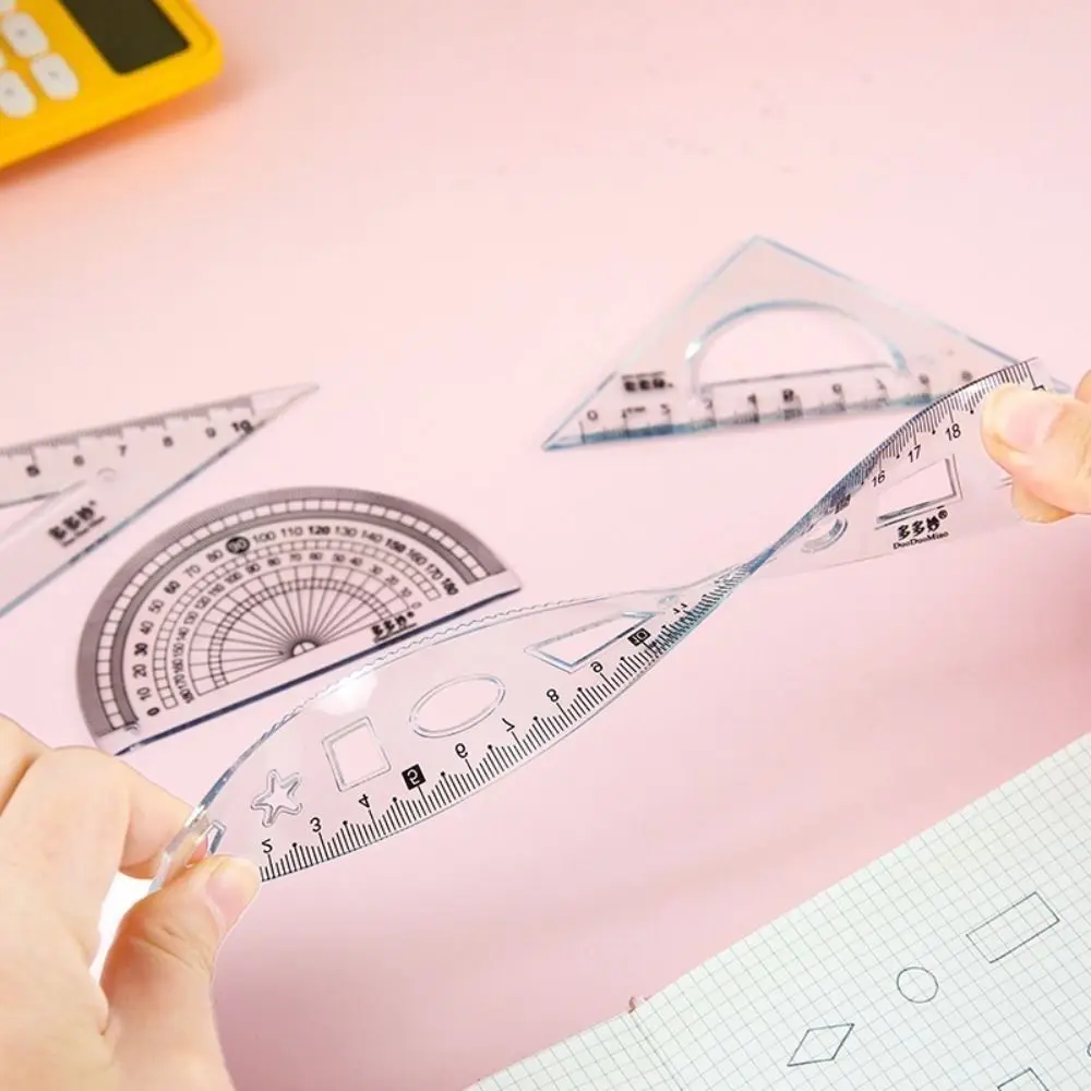 4Pcs/set Plastic Ruler New Cartoon Transparent Capybara Ruler Set Stationery Gift Drawing Ruler