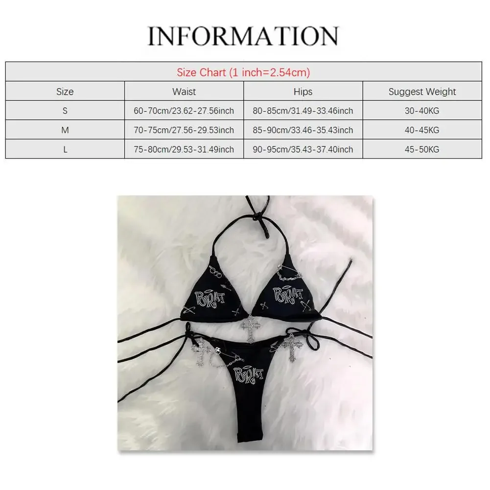 Lady Y2K Solid Color Erotic Fashionable Slight Strech Casual Hanging Neck Comfortable Bikini Split Women's Two-piece Swimsuit