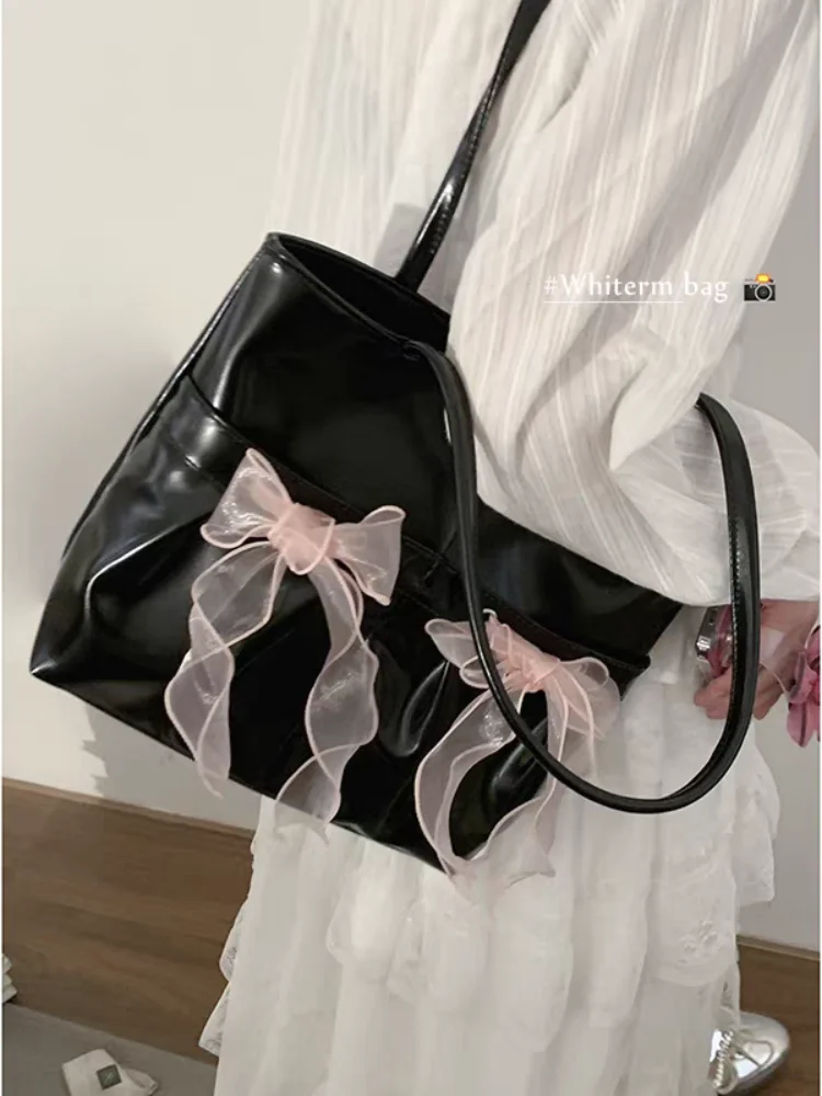 Lady Sweet Large Messenger Bow Shoulder Bags Women Underarm Bag Fashion Commuter Solid Color Tote Bag Classic Bolsos All-match