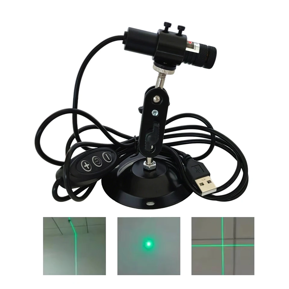 USB Green Dot/Line/Cross 50mW 100mW 200mW 520nm Focusable Laser Module Woodwork Locator with Holde