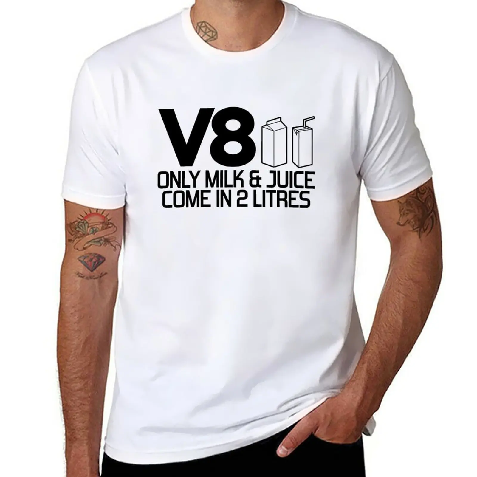 New V8 - Only milk & juice come in 2 litres (2) T-Shirt Oversized t-shirt graphic t shirts t shirts for men cotton