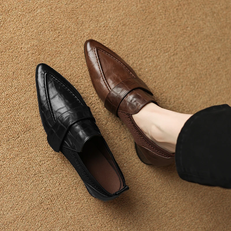 2026 new spring summer women pumps natural leather 22-25cm cowhide+weave+sheepskin pointed toe thick high heel women shoes