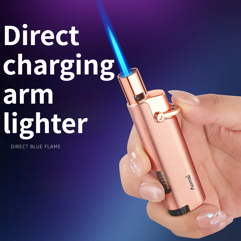 Inflatable Windproof Lighter with Metallic Straight Forward Transparent Gas Chamber Igniter Men's Gift Cigarette Accessories