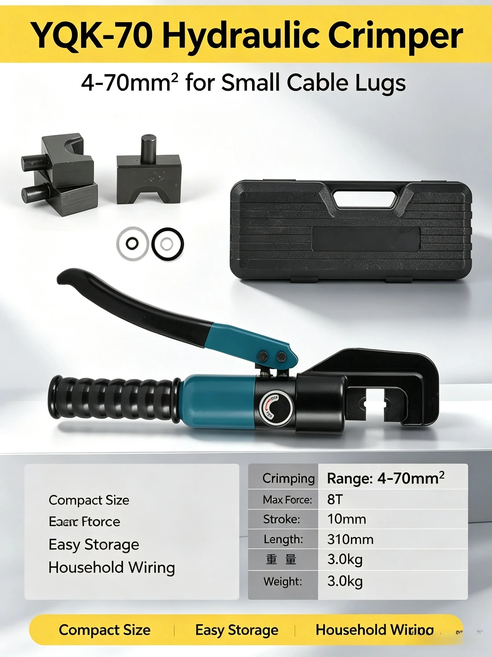Upgraded Integrated Hydraulic Crimping Tool YQK70 120 240 300 400 Copper Aluminum Cable Lug Terminal Crimper with Dies