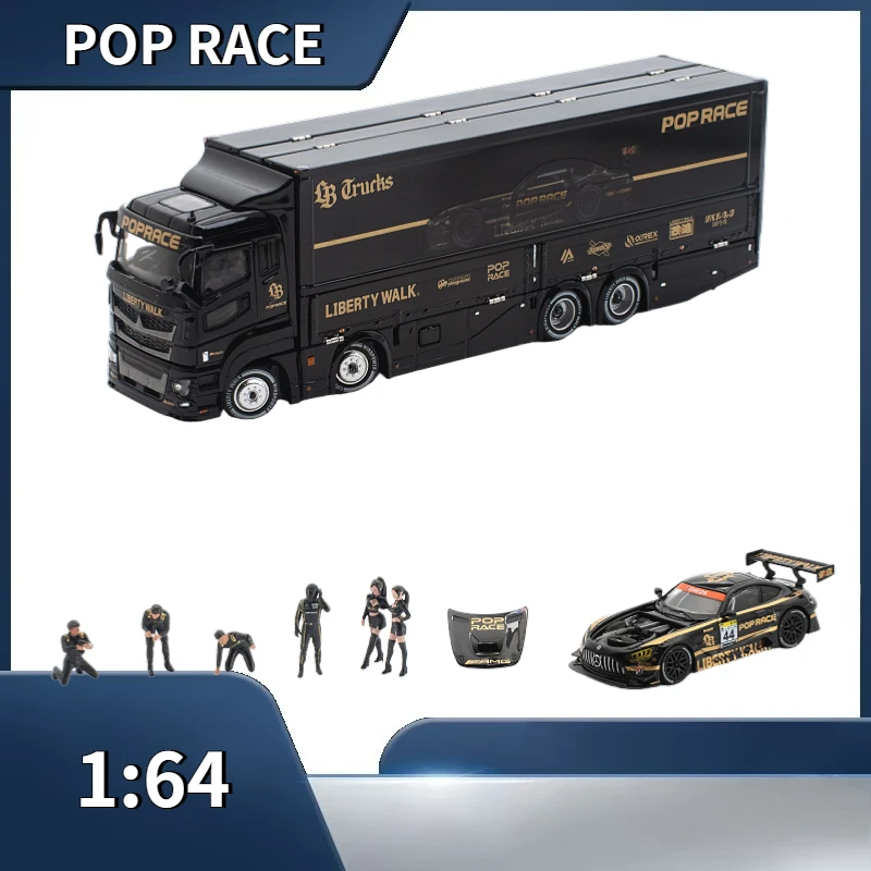 POPRACE 1: 64 LBWK Transport Vehicle AMG GT3 EVO #44, Cast Alloy Model, Adult Collectible.