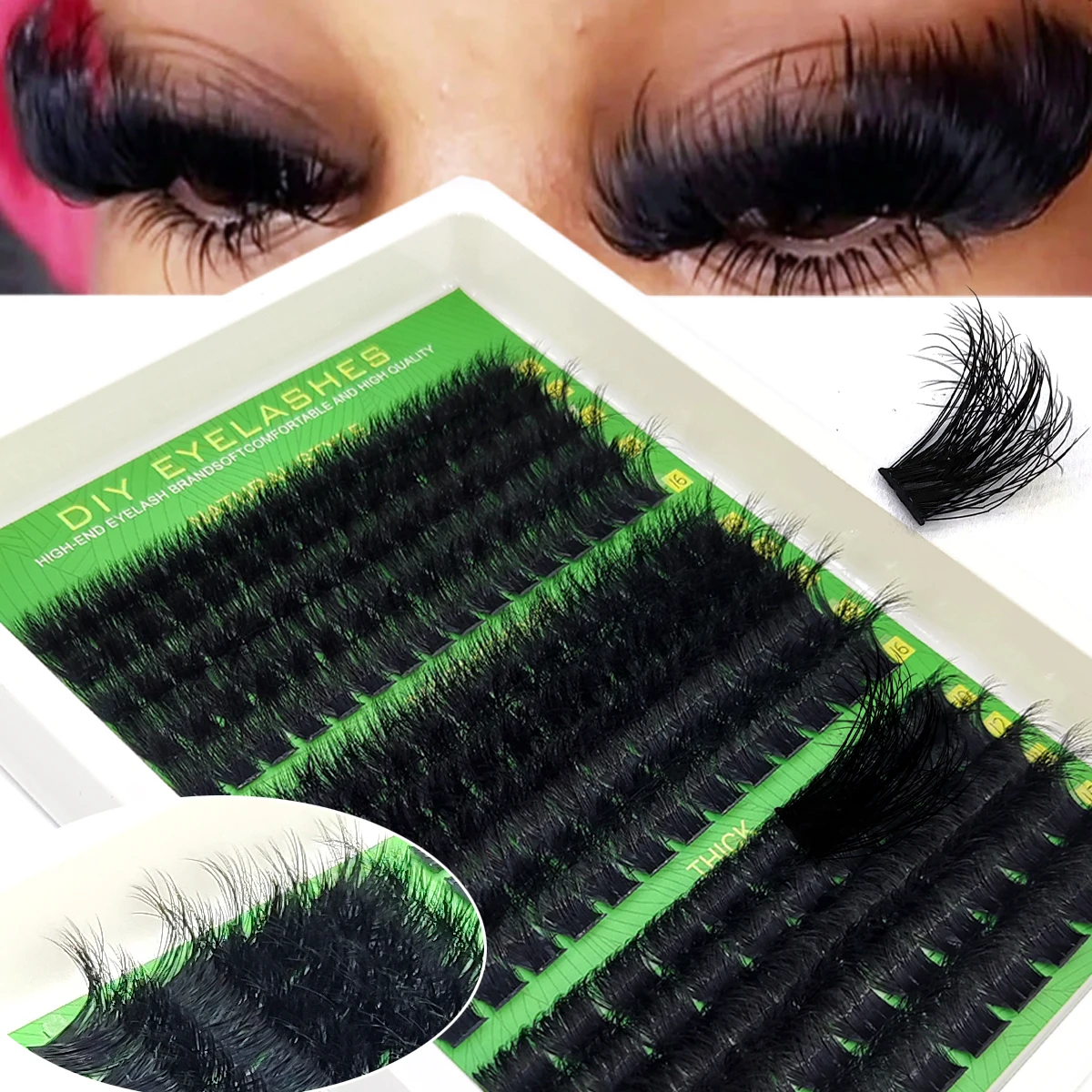 15 Reihen 60D-200D 5D Flauschige Dicke Wimpern-Cluster 10-16mm Mix Wispy Einzelwimpern-Extensions Cluster DIY Make-up Künstliche Wimpern – Detail 3