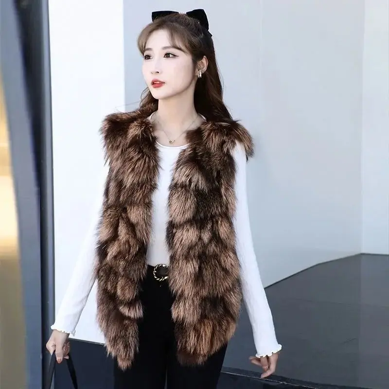 2026 New Imitation Fox Fur Vest Autumn and Winter Women's Korean Version Fur Jacket Women's Fur Vest Temperament Commuting Top