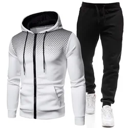 Chándal con estampado de moda para hombre, Sudadera con capucha y pantalones de chándal con cremallera, trajes de dos piezas, conjuntos deportivos informales para correr y Fitness