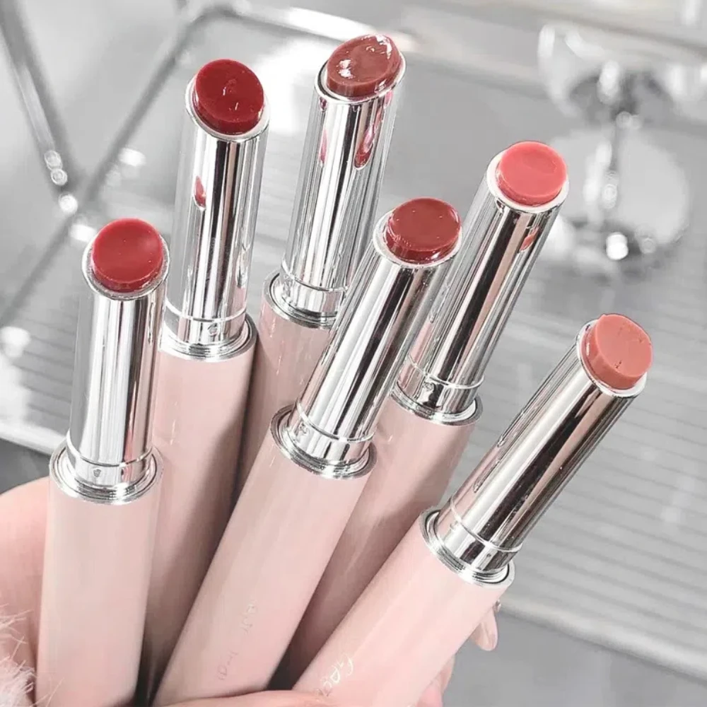 Brillo de labios sólido de gelatina, bonito espejo hidratante, lápiz labial rojo y marrón, tinte de labios hidratante transparente, maquillaje de labios desnudo natural, cosméticos